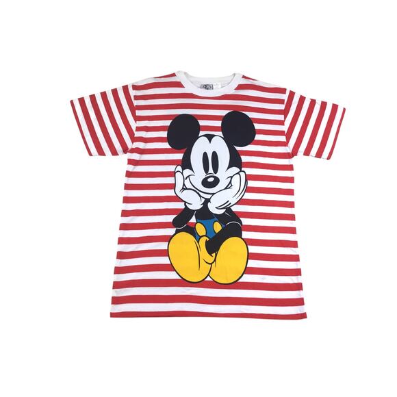 Mickey & Co T-Shirt Red White Stripe Front Back Sze Small - Picture 1 of 3